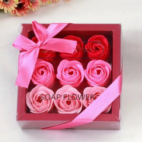 Beautiful Pink Rose Scented Soap flower bouquet box - pack of NINE roses - Picture 1 of 3
